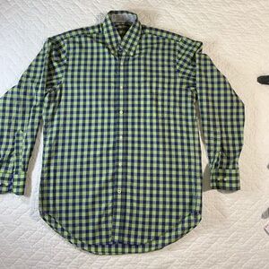 J McLaughlin Men’s Shirt Medium Blue Green Plaid 100% Cotton (G4)